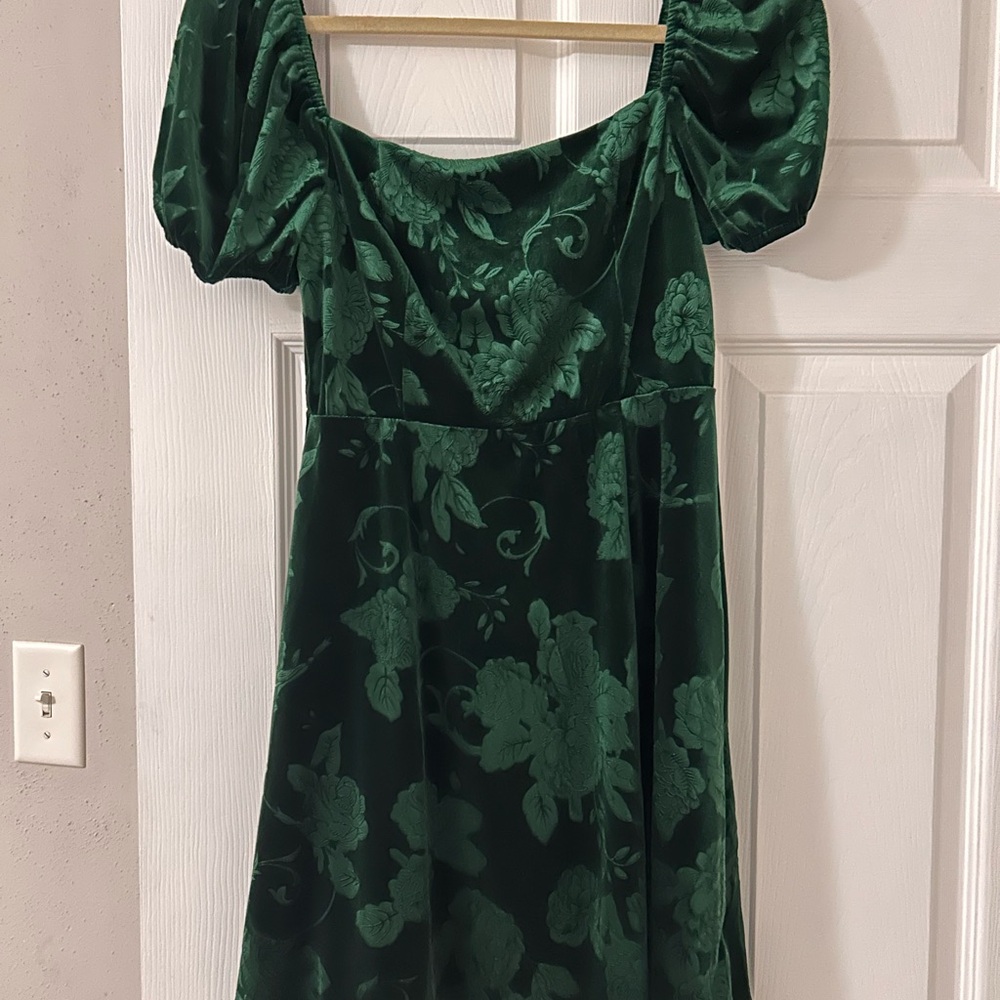 Altar'd State Emerald Green Floral Velvet Mini Dress